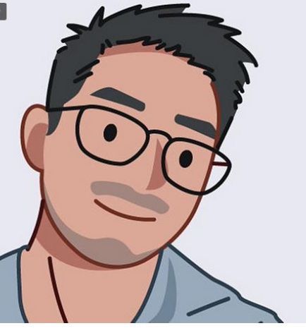 a man with glasses is looking at the camera and has an animated look on his face