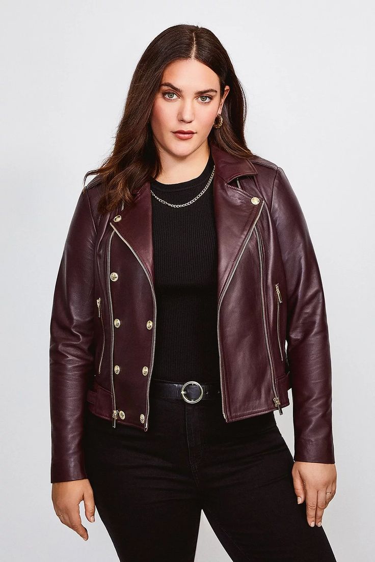 Designed in buttery soft leather, this jacket is something special. The classic biker styling works harmoniously against its statement double-breasted front. Featuring our signature KM logo and embossed detail, the gold buttons offer an elevated feel to your go-to layer.Expertly designed for those size 18 and above, our curve collection is perfectly proportioned to ensure you look stylish at every shape.Style: Biker JacketDesign: PlainFabric: LeatherLength: RegularNeckline: CollaredSleeve Length Km Logo, Leather Jacket Plus Size, Leather Plus Size, Plus Size Leather Jacket, Plus Size Leather, Skirts Plus Size, Denim Jumpsuits, Leather Skirts, Plus Size Coats