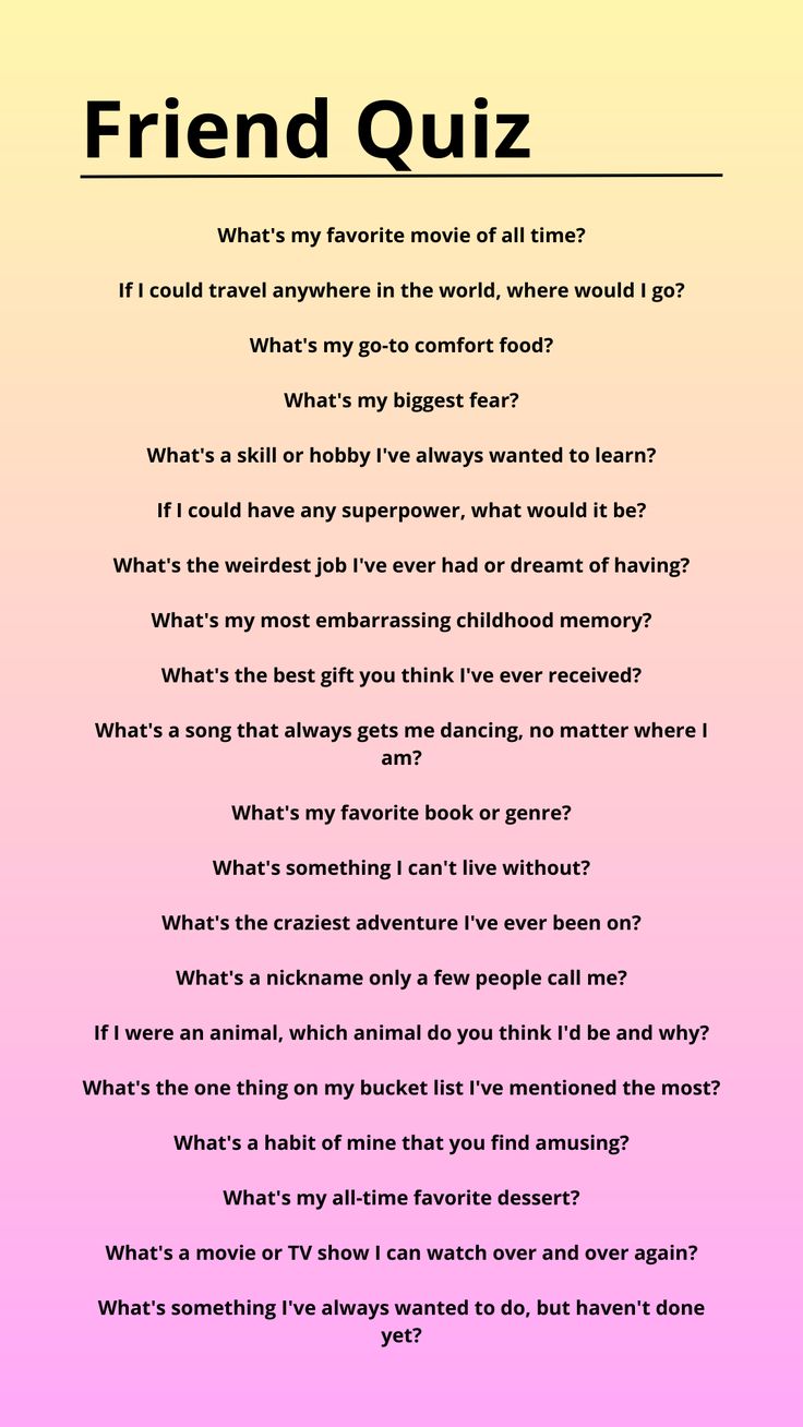 a poster with the words friend quiz written in black and white, on a pink background