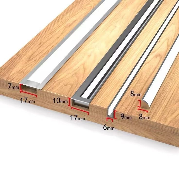 the measurements of different types of wood and metal profiles on a white background with text that reads