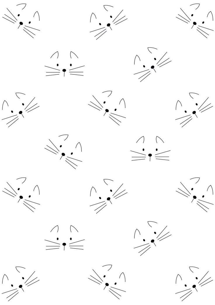 a black and white cat pattern on a white background