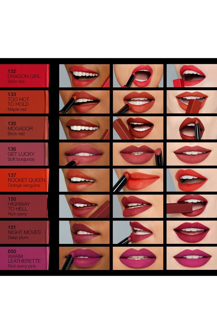 What it is: A high-intensity matte formula that glides on bold color with 10-hour wear. What it does: Play with a high-intensity matte sensation. In just one swipe it glides on bold color that lasts for 10 hours and sets to a smooth, matte finish. The lipstick is formulated with Power Pigment Complex, a dynamic blend of pure pigments and color-locking ingredients that saturate lips with dense color. Imported Deep Autumn Lipstick Colors, Dark Autumn Lipstick Colors, Lipstick Colors For Brunettes, Popular Lipstick Colors, Nars Soft Matte Tinted Lip Balm, Nars Matte Lipstick, Lipsticks Colors, Sephora Lipstick Matte, Autumn Lipstick