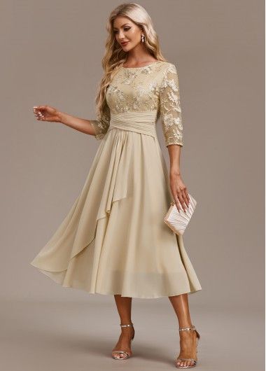 Color:Champagne;Size:S;Size:M;Size:L;Size:XL;Size:XXL;Package Contents:1 X Dress;Occasion:Other;Style:Casual; Dresses For Mother Of The Groom, Round Neck Dress, Mother Of Groom Dresses, Flowy Design, Dress Occasion, Color Champagne, Round Neck Dresses, Trendy Clothes, Handmade Wire