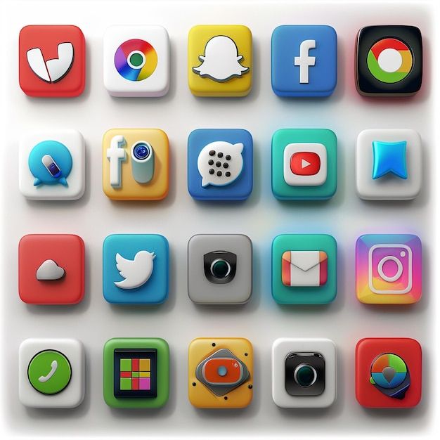 a bunch of different colored app icons on a white surface