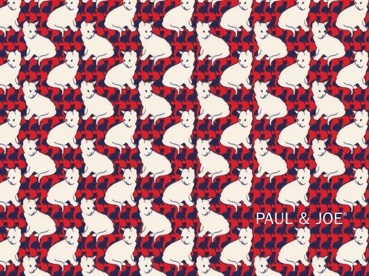 an image of a cat pattern with the words paul & joe written in red and white