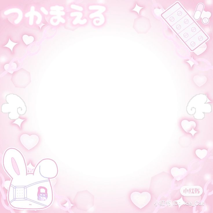 a pink background with hearts and an image of a rabbit holding a purse in the center