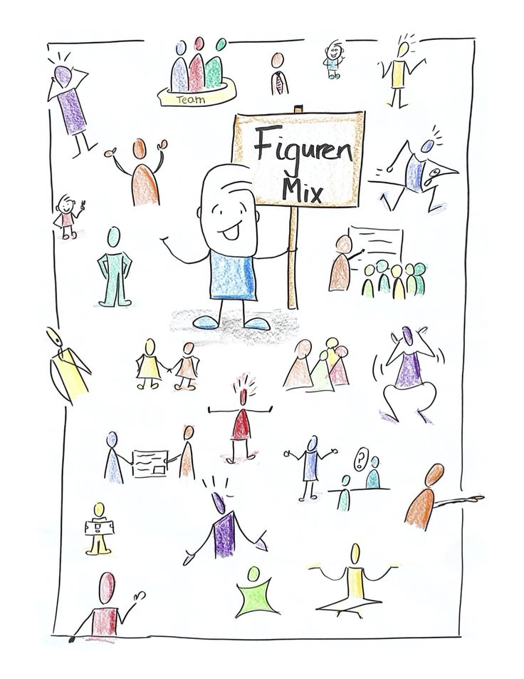 a drawing of people holding a sign that says figure mix