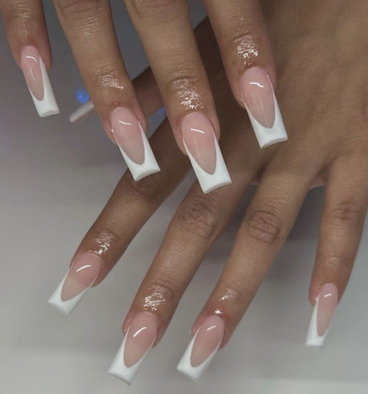 Basic French Tip Nails Long, Medium Long French Tip Acrylic Nails, Cheap Nail Designs Acrylic, Deep Arch French Nails, French Tips Triangle, High Arch French Tip Nails, V Line French Tip Nails, Normal French Tip Nails, French Tip Triangle Nails