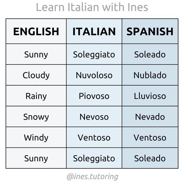 spanish and english words are shown in this table