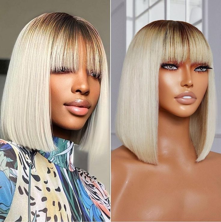 100% Brazilian Yaki Human Hair Wig Wig Bangs 100% Brazilian Yaki Human Hair Wig Wig Bangs Hair Looks And Feel So Nice No Extra Work Is Needed 180 Density Length 10" Color Is Platinum Blonde Just Put Wig On And Go. This Is The Best Wig For First Time Wig Wearing Hair Is Basically Like Your Own Natural Hair You Can Wash Flat Iron Curly Color, Bleach Hair Lace Is Realistic #Bobwig #Wig #Humanhair #Brizilianhair #Wigs 613 Blonde Bob, Platinum Blonde Wig, Blonde Wig With Bangs, Wig Bangs, Bleach Hair, Blonde High, Curly Color, Blonde Bob Wig, Long Hair Wigs