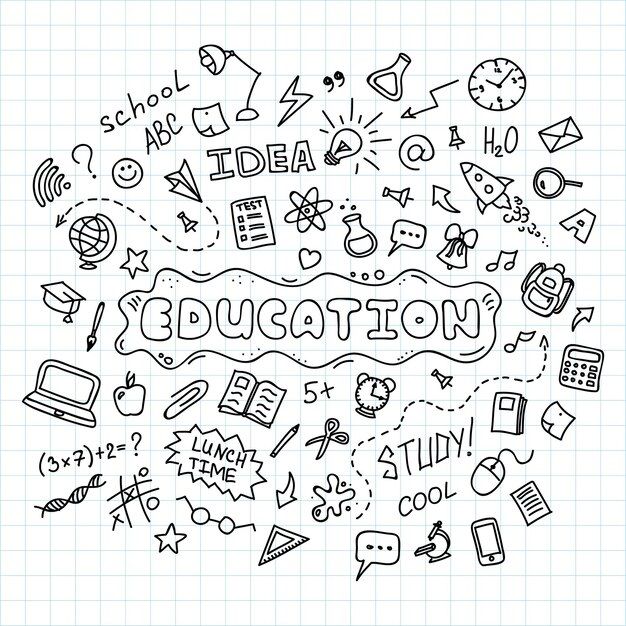 the word education surrounded by doodles on a sheet of paper