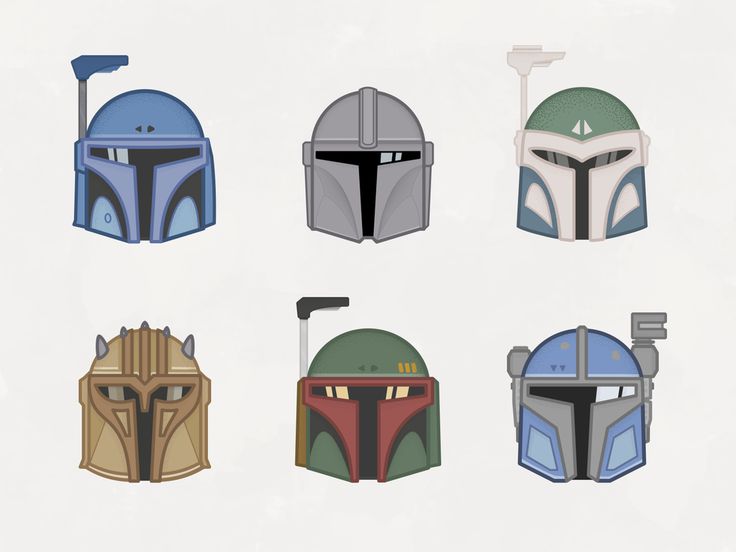 several different types of boba fett helmets are shown in this cartoon character's head