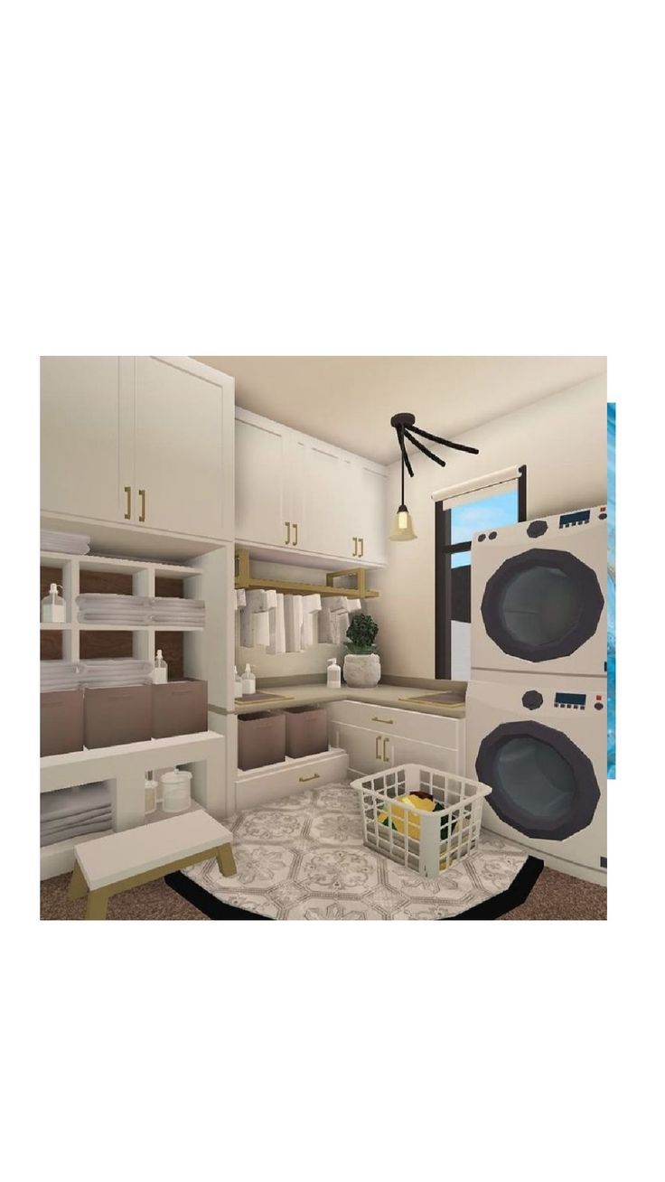 This a landry room in bloxburg Large Bloxburg Bedroom, Bloxburg 2x3 Laundry Room, Bloxburg Storage Ideas, Gym Room Bloxburg, 3x3 Laundry Room Bloxburg, Bloxburg Laundry Room Ideas, Landry Room, Dark Modern, Blocksburg Room Ideas￼