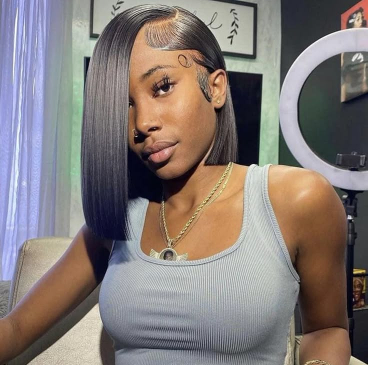 Side Part Asymmetrical Bob Weave, Buss Down Middle Part Bob, Bob Lace Front Wigs Side Part, Side Bob Wig, Side Part Bob Lace Frontal, Quickweave Bob Side Part, Bob Hairstyles For Black Women Side Part, Side Part Bobs For Black Women, Side Part Bob Leave Out