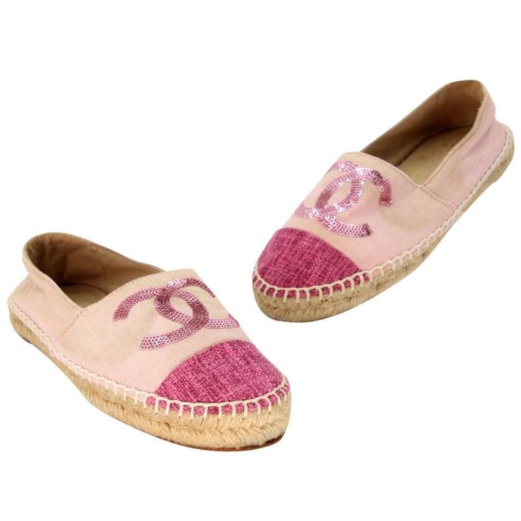 These Fun Chanel Espadrille Flats Can Enhance Any Style. These Highly Sought After Espadrilles Are A Must Have For Any Trendy Fashionista! These Flats Include The Signature Woven Rope Single Layer Espadrille Style And A Large Cc Stitching On Each Velvet Camellia Flower Embossed Upper With Black Grosgrain Cap Toes. These Espadrille Soles Will Take You On Any Daytime Adventure Or Evening Excursion. The Soles Remain Clean With Light Wear. The Uppers Are Clean With Natural Creasing But Overall Remai Beige Loafers, Chanel Flats, Navy Chanel, Patent Leather Ballet Flats, Espadrille Flats, Espadrilles Style, Ballerina Shoes Flats, Camellia Flower, Pink Chanel