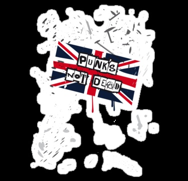 the punk is not dead sticker on a black background with white letters and a british flag