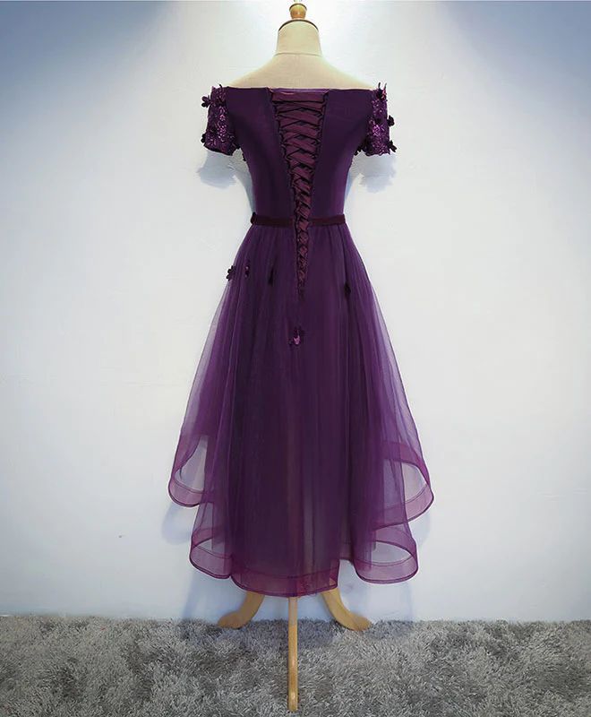 Custom size and custom color are available, there is no extra payment for custom size or custom color. Product Information: Dress Number: #3EWD, Material: Tulle, Silhouette: A-line Color: Purple, Hemline: High Low, Back Details: Lace-up Delivery times: Processing time: 2-3 weeksShipping time: 3-5 working days Rush Order Rush order service is available. For rush order, you can receive your order in 2 weeks. Custom Measurements For custom size, please leave us the following measurements in the ord Dark Purple Formal Dress, Prom Dress Purple, Cute Party Dresses, Purple Homecoming, Purple Formal Dress, High Low Dress Formal, High Low Prom Dress, Purple Homecoming Dress, Purple Evening Dress