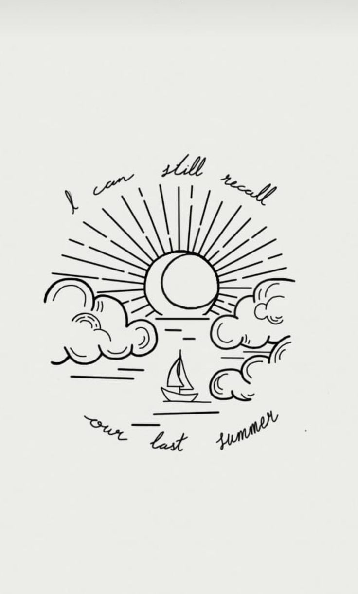 an ink drawing of the sun and clouds with words written on it in cursive writing