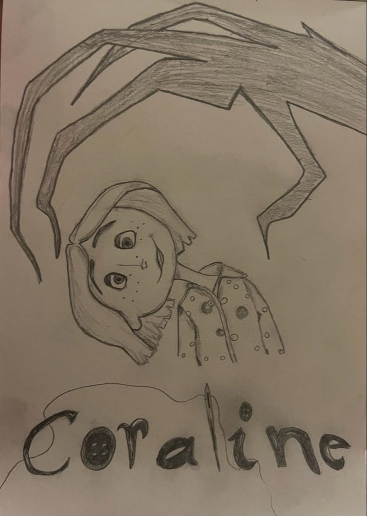 a drawing of a spider with the word coraline on it