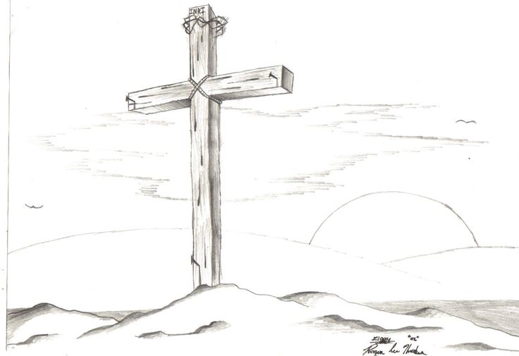 a drawing of a cross on top of a hill