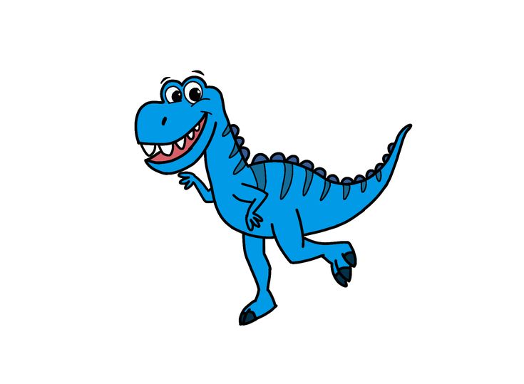 a cartoon dinosaur running with its mouth open