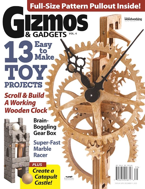 a magazine cover with a clock made out of wood and gears on it's front