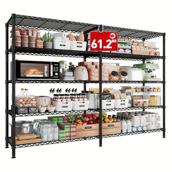 a large metal shelving unit with lots of food items on the shelves and labeled 612