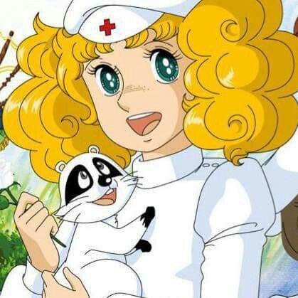 an anime character holding a panda bear in her arms and wearing a nurse's uniform