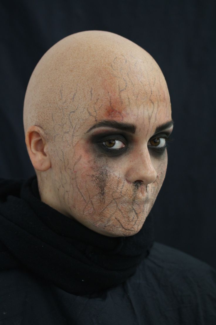 Baldcap Makeup, Bald Head Face Paint, Bald Cap Makeup, Old Age Prosthetic Makeup, Scary Prosthetic Makeup, Bald Cap Sfx Makeup, Sfx Creature Makeup, Bald Caps, Bald Cap