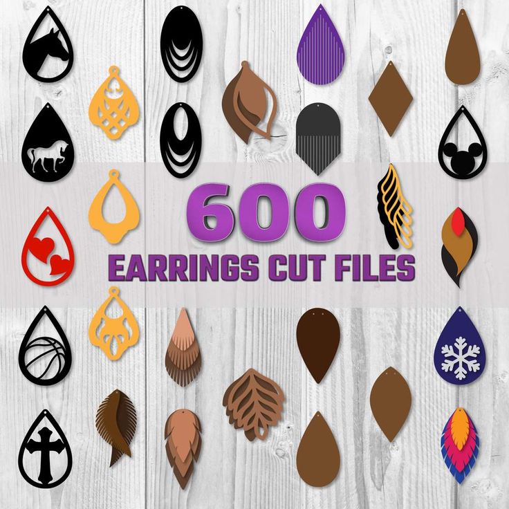 the words 500 earrings cut files are displayed in front of an image of different shapes and sizes