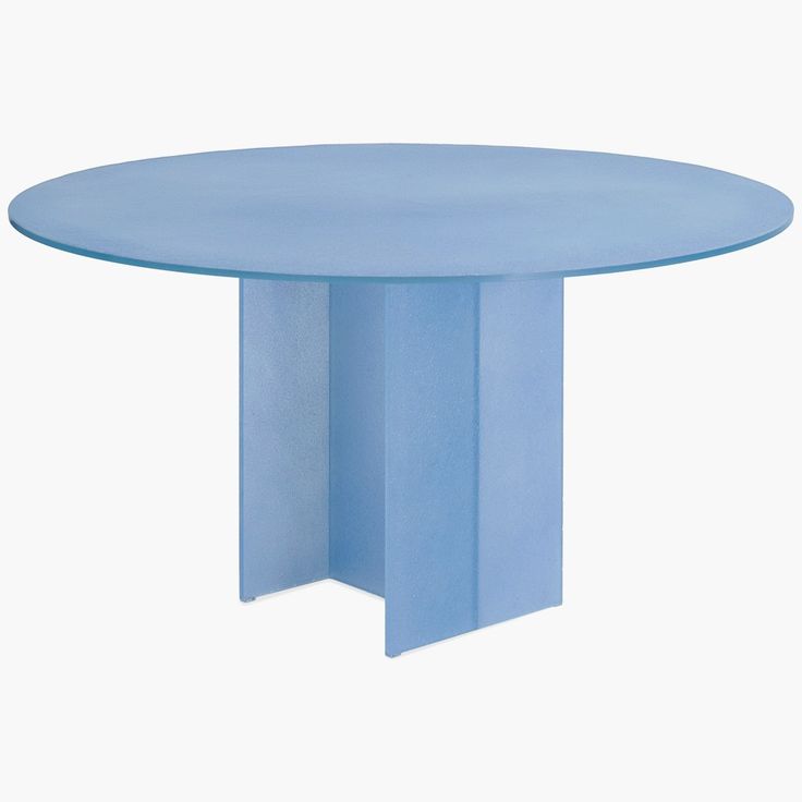 a round blue table with two columns at the base