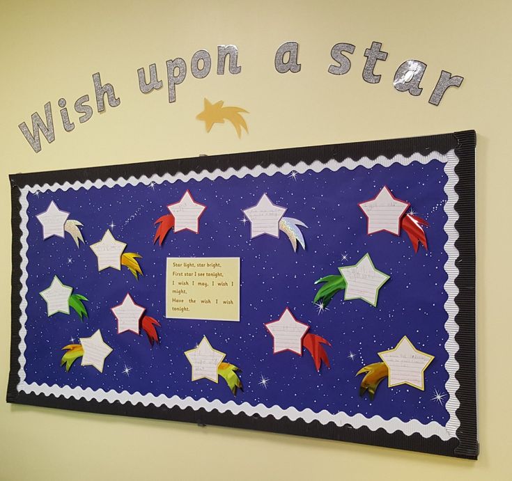 a bulletin board with stars on it and wish upon a star written in the middle