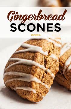 two gingerbread scones on a plate with icing