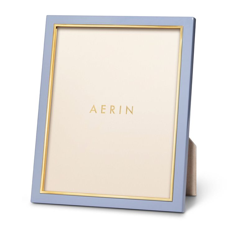 a blue and gold frame with the word aerin on it's front side