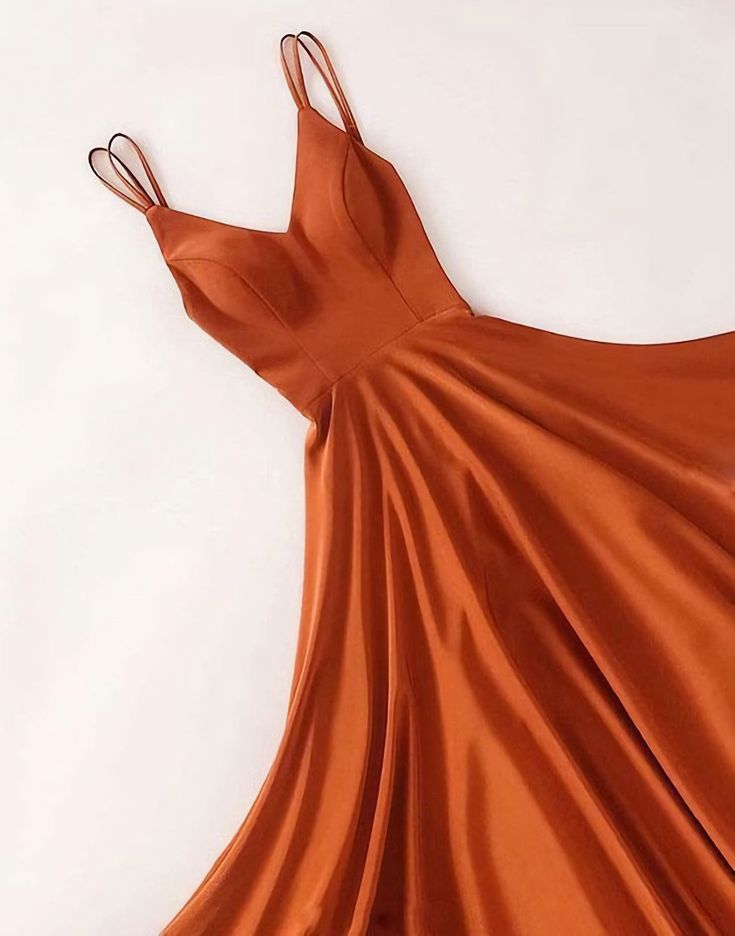 Simple v neck satin long long Prom Dresses Prom Dresses Autumn Colours, Bridesmaid Dress Aesthetic, Sun Palette, Orange Party Dresses, Royalty Dr, Prom Dresses V Neck, Textiles Ideas, Graduation Dresses Long, Dresses V Neck