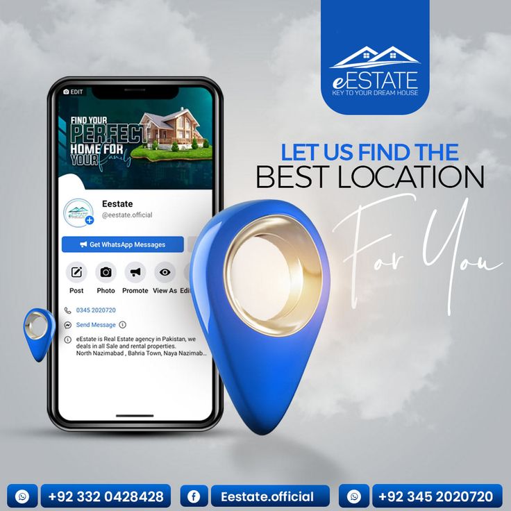 an advertisement for the best location to live in is displayed on a cell phone and next to a blue marker