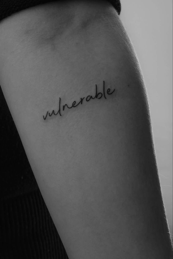 Rare, vulnerable Vulnerability Tattoo Ideas, Word Rare Tattoo, Vulnerable Tattoo, Vulnerability Tattoo, Pure Tattoo, Mini Yo, Rare Tattoos, Tattoo Font, Hand Tattoos For Guys