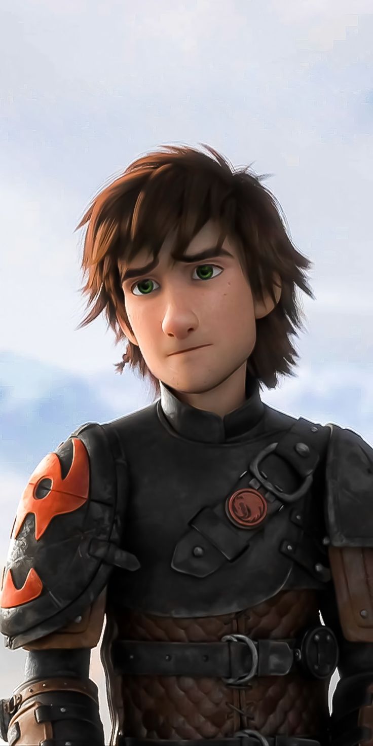 an animated image of a man in armor with green eyes and brown hair, standing on a beach