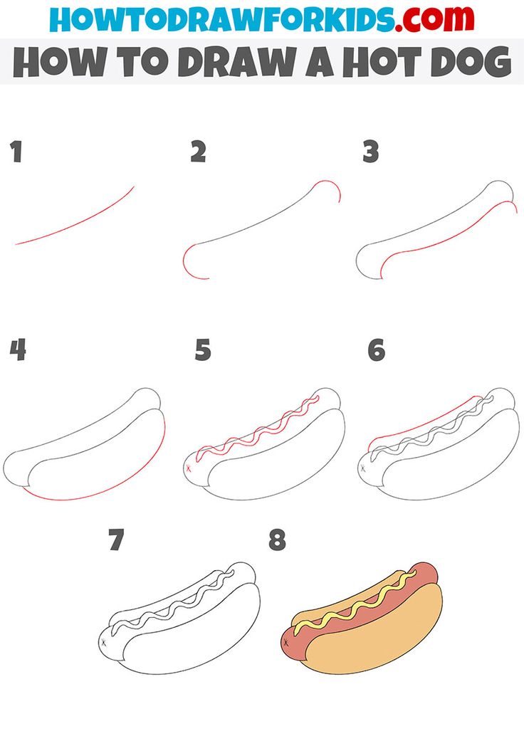 how to draw a hot dog step by step drawing instructions for kids and beginners