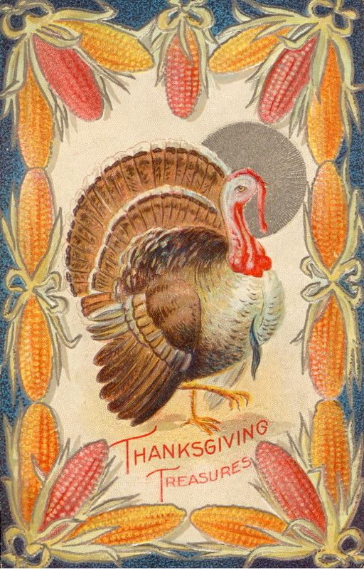 an old thanksgiving card with a turkey on it