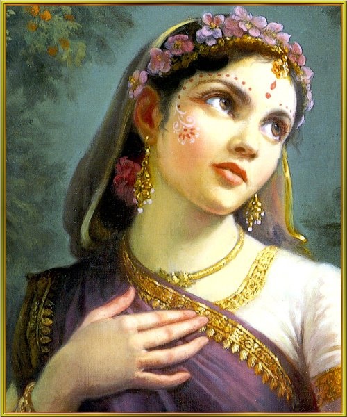 a painting of a woman with flowers in her hair and wearing an elaborate headdress