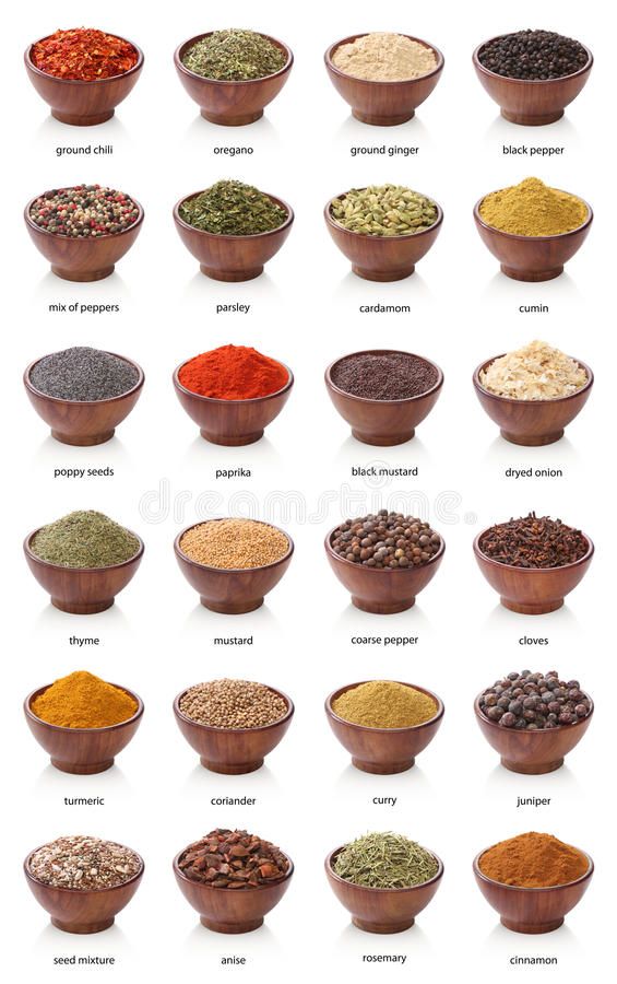 the different kinds of spices in wooden bowls on white background royalty images and clippings