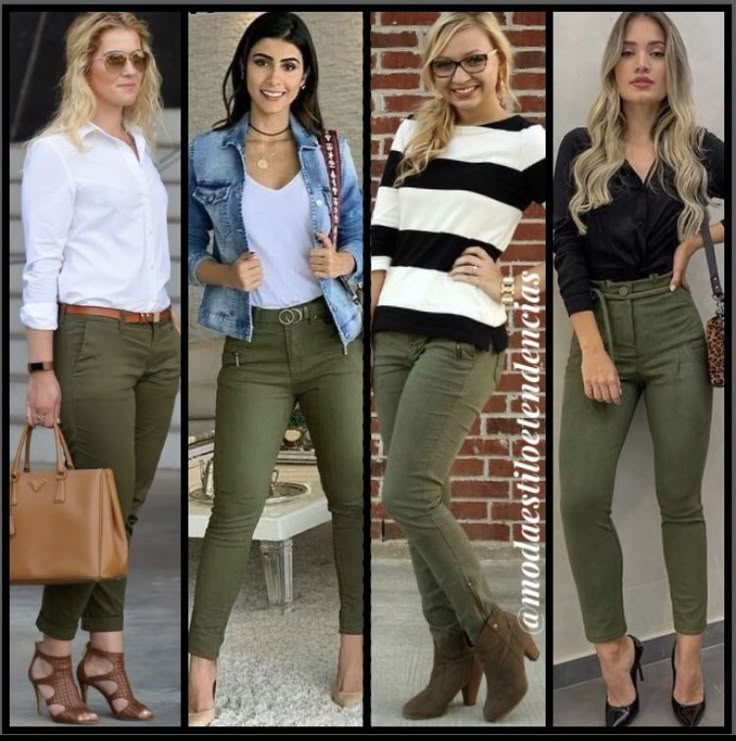 Outfits Con Verde, Olive Jeans Outfit, Pants Verde, Green Jeans Outfit, Olive Pants Outfit, Outfit Verde, Green Outfits For Women, Jeggings Outfit, Green Pants Outfit