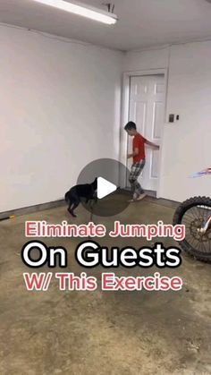 a man jumping on a dirt bike in an empty room with the caption saying,'ultimate jumpping on guests w / this exercise '