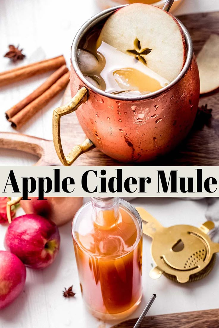 an apple cider mule with apples and cinnamon sticks