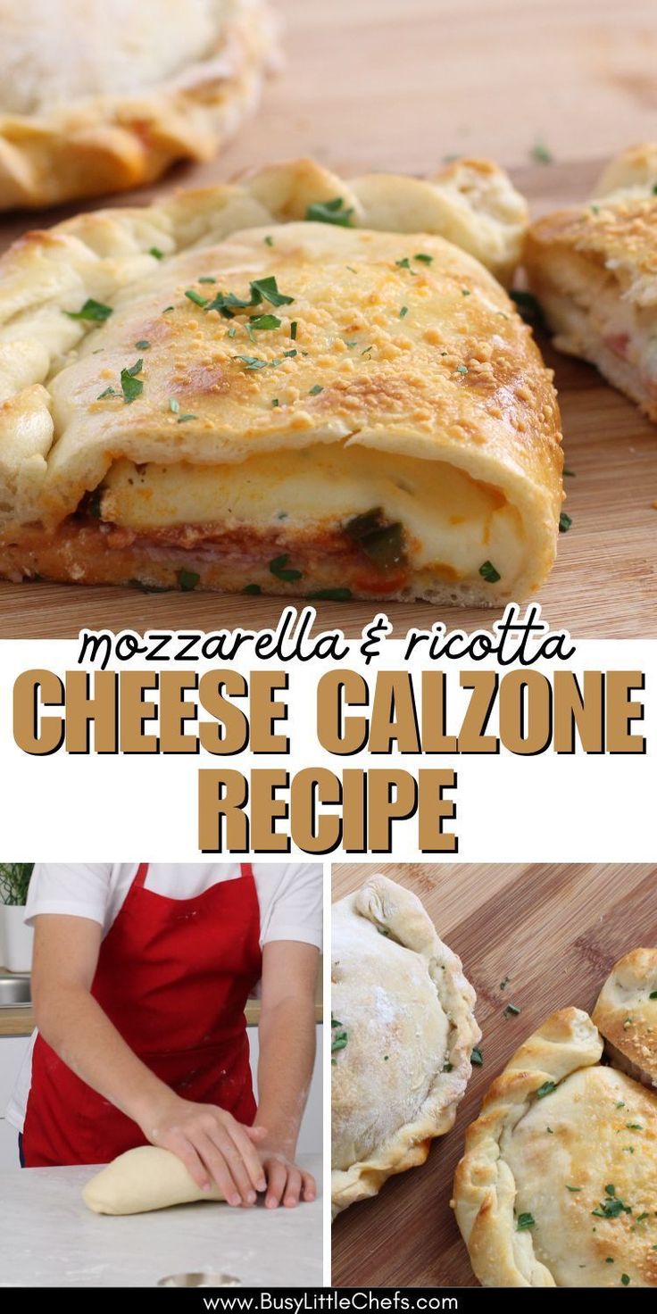 cheese calzonee recipe is shown on a cutting board