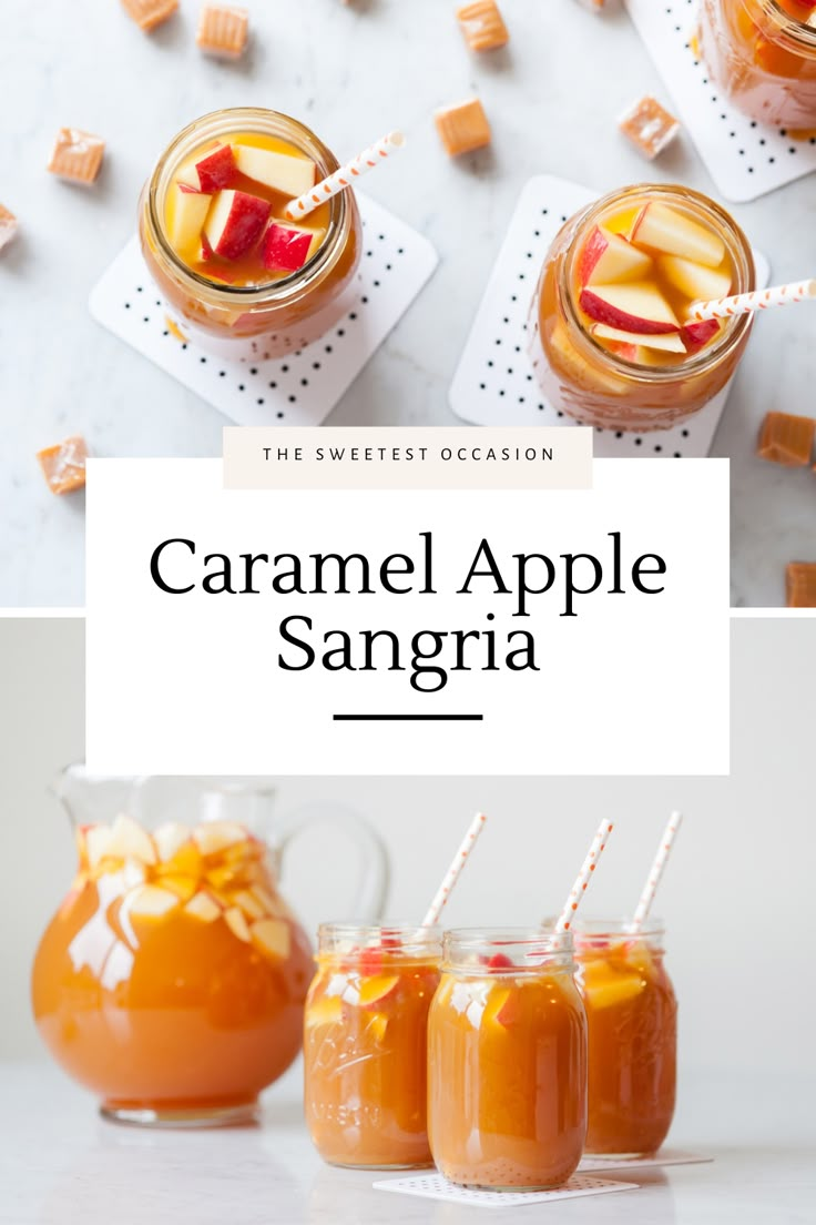 caramel apple sangria in jars with strawberries