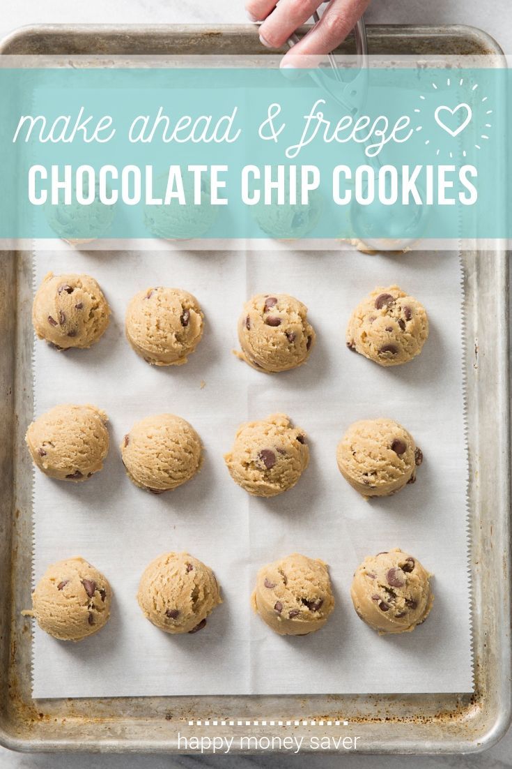 chocolate chip cookies on a baking sheet with the words make ahead and free - form chocolate chip cookies