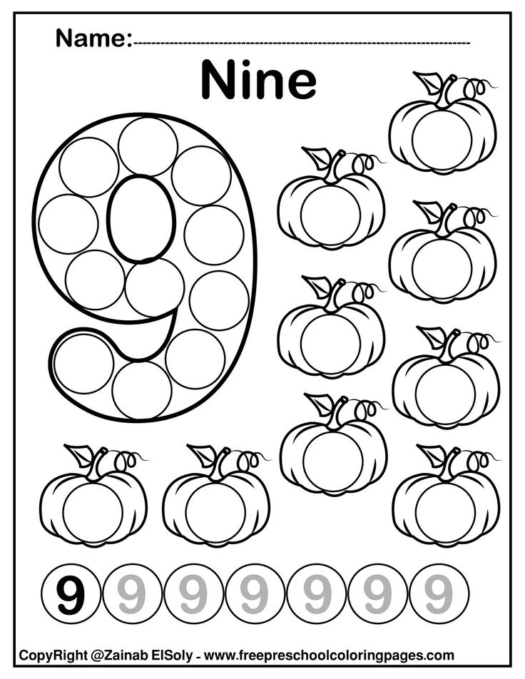 the number nine worksheet for preschool with apples and numbers to 10 on it