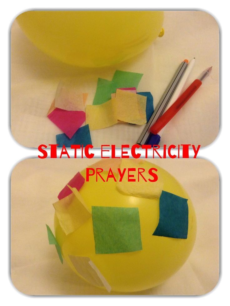 two pictures with words stating static electricity and some pieces of paper on top of them